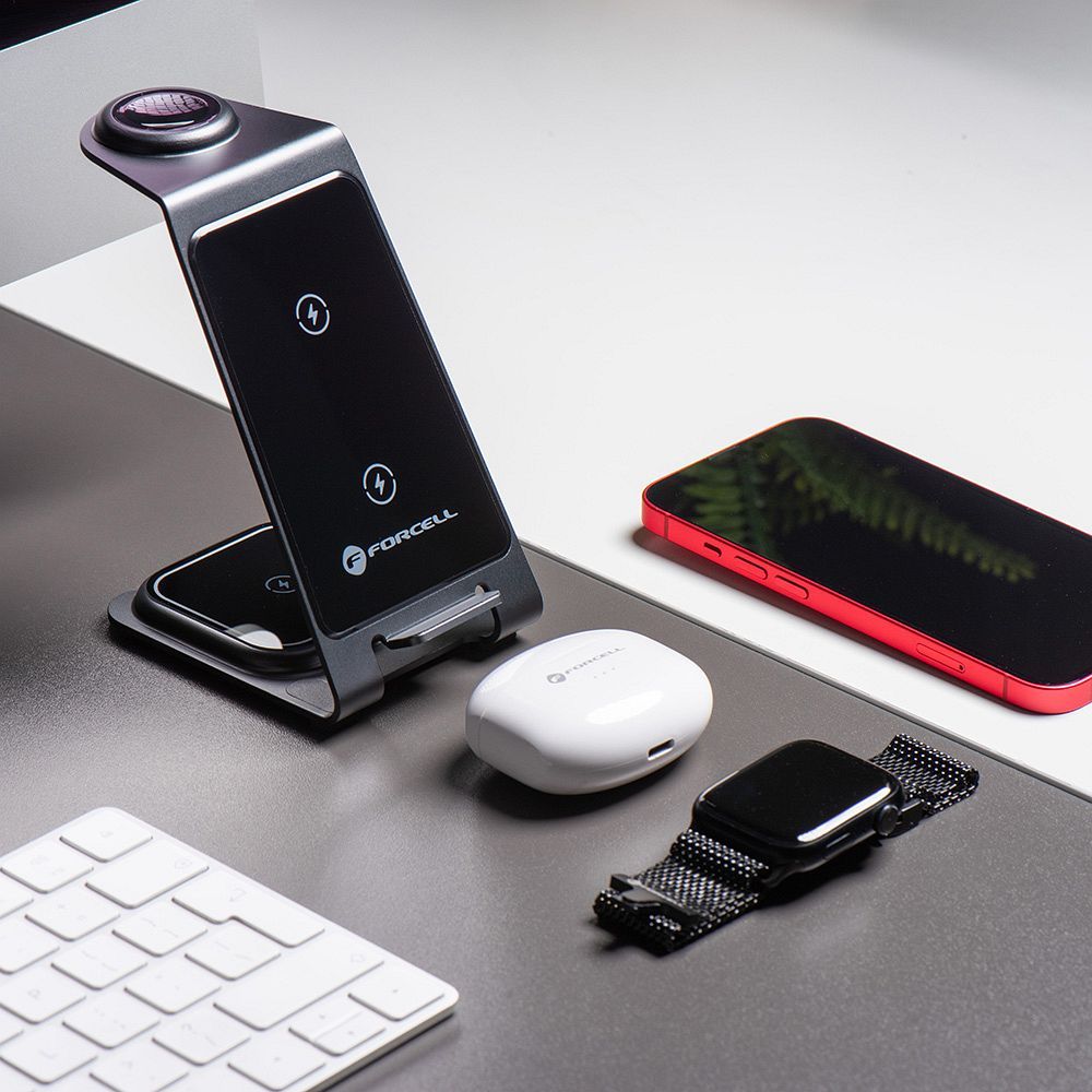 Forcell F-ENERGY Simply Charge 3in1 aluminium compatible with Apple Watch and Samsung Watch grey