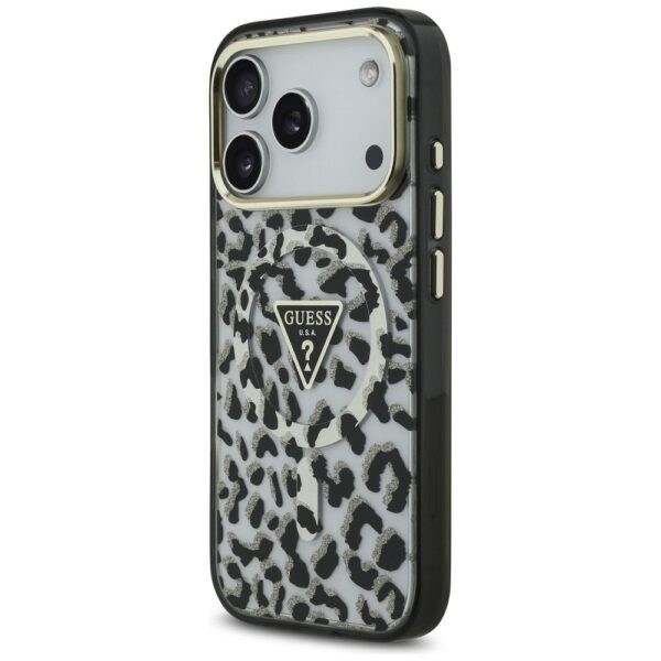GUESS case for IPHONE 17 Pro Max compatible with MagSafe GUHMP17XHLEGTGLK (PC TPU W/ Leopard Glitter) black