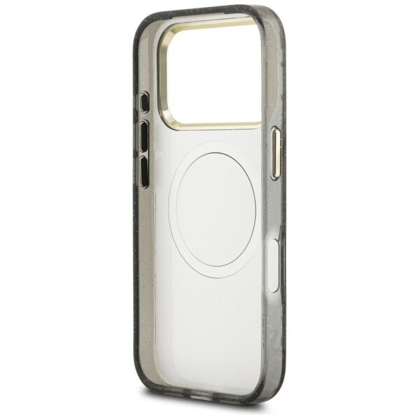 GUESS case for IPHONE 17 Pro compatible with MagSafe GUHMP17LHFLPEDK (IML Metal Glitter Flowers Triangle) black