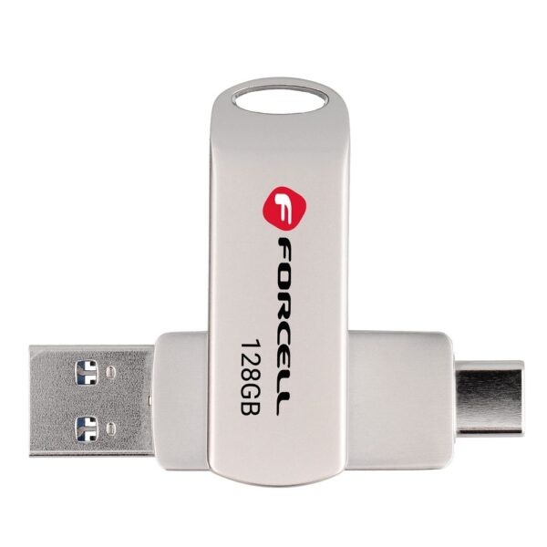 FORCELL F-DATA pendrive Metal Duo 128GB USB3.2 Gen 1 (USB A / Type C) silver
