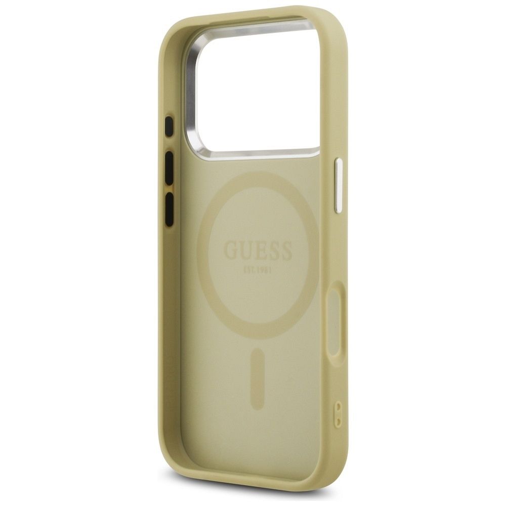 e6b8e9d4379f084c77f3e94c1d3461f6 GUESS case for IPHONE 17 Pro compatible with MagSafe GUHMP17LPFGTSCMD (PU Glitter W/ Triangle Logo) gold