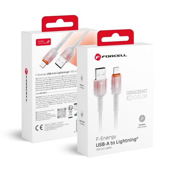 FORCELL F-ENERGY C353 cable USB A to Lightning 2,4A 12W Gradient 1 m white