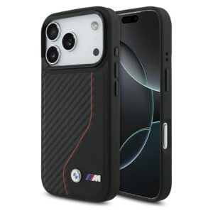 BMW case for IPHONE 17 Pro compatible with MagSafe BMHMP17L25PCCSCKR (PU Carbon Line & Logo) red