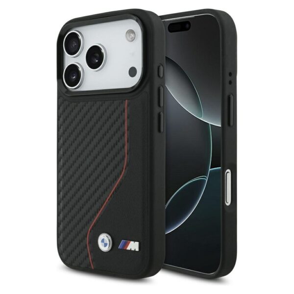BMW case for IPHONE 17 Pro compatible with MagSafe BMHMP17L25PCCSCKR (PU Carbon Line & Logo) red