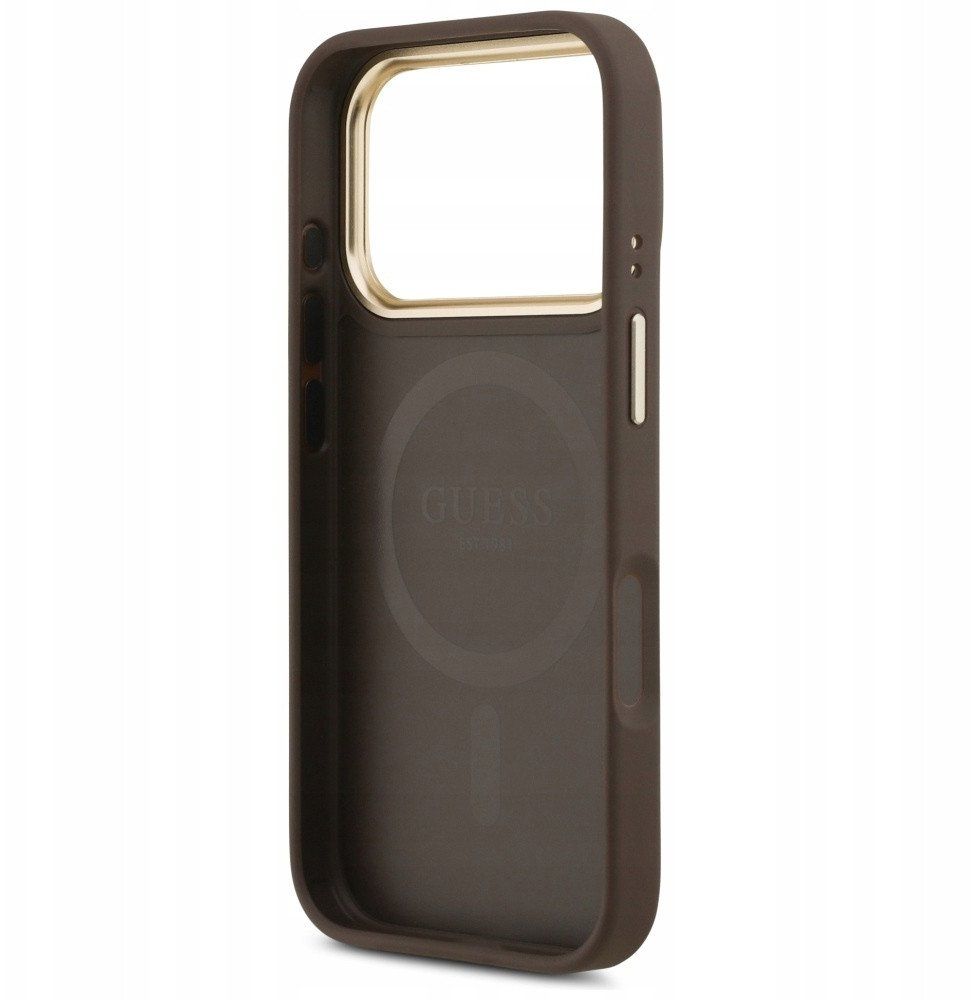 eb7e303729063e2b34cb702bbf26bfe4 GUESS case for IPHONE 17 Pro compatible with MagSafe GUHMP17LPSAMSECW (PU W/ Peony Hot Stamp) brown