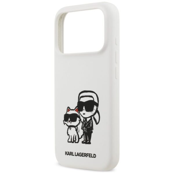 KARL LAGERFELD case for IPHONE 17 Pro compatible with MagSafe KLHMP17LSKCGRGOH (Silicone W/ K&C Sketch & Logo) white