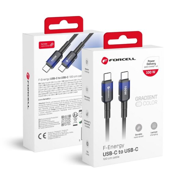ec3ee1903a4e7bdf5df75d9c617cf2f0 FORCELL F-ENERGY C357 cable Type C to Type C QC4.0 PD 5A 100W Gradient 1 m black