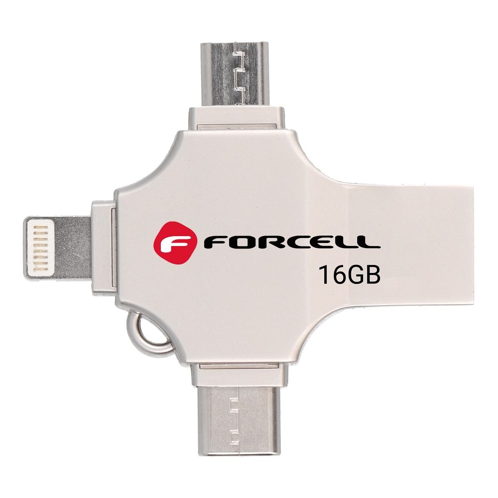 FORCELL F-DATA pendrive Metal Quad 16GB USB3.2 Gen 1 (USB A / Type C / Lightning / Micro USB) silver