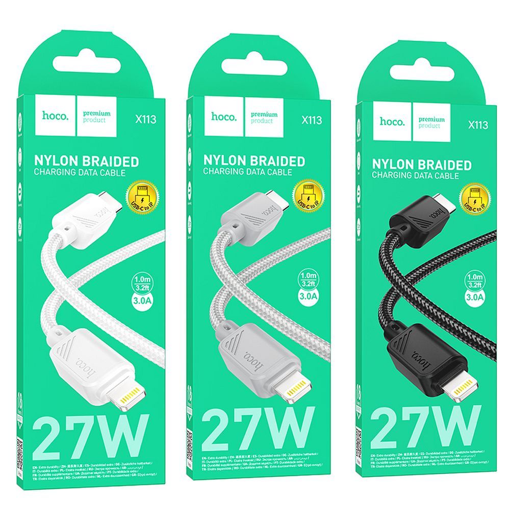 efe1314679d8c56d13589cd65c9f2cbb Cable USB C to Lightning Hoco PD 27W 1 m X113 gray