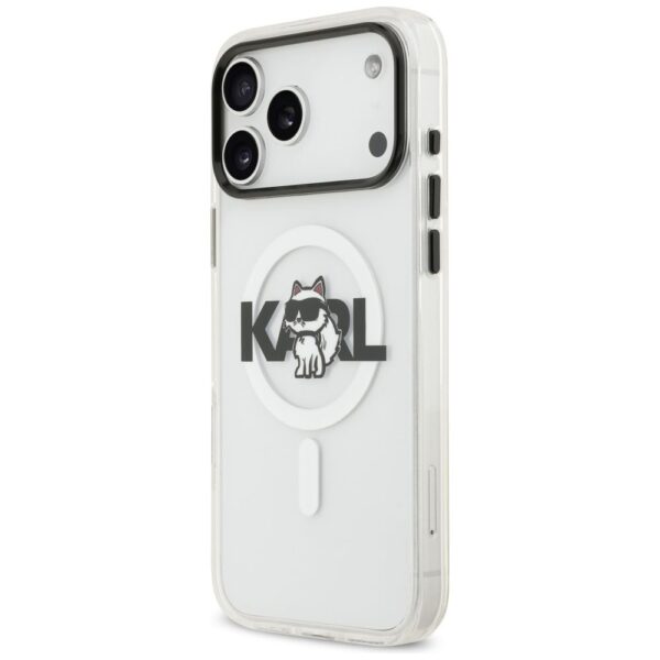 KARL LAGERFELD case for IPHONE 17 Pro compatible with MagSafe KLHMP17LHGCHGKBT (IML Choupette Sketch Logo) transparent
