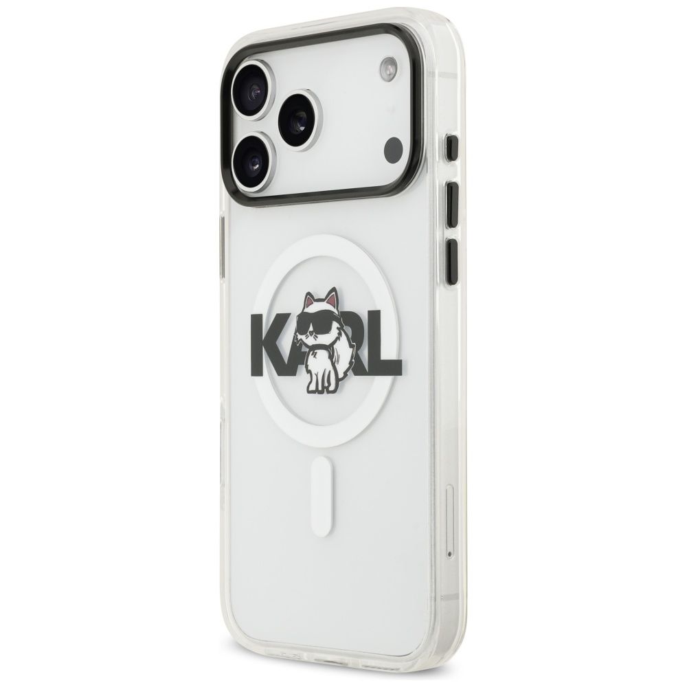 KARL LAGERFELD case for IPHONE 17 Pro compatible with MagSafe KLHMP17LHGCHGKBT (IML Choupette Sketch Logo) transparent