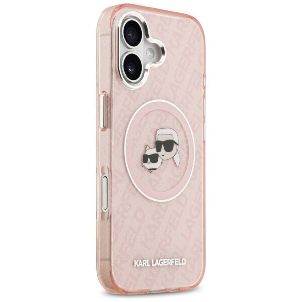 KARL LAGERFELD case for IPHONE 17 compatible with MagSafe KLHMP17SHMKBKCHOP (IML Glitter K&C Heads Logo) pink