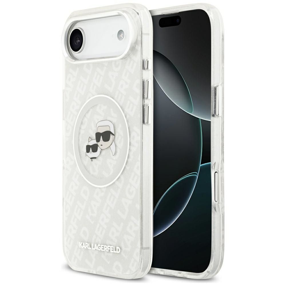 f38044476b2b91658f534700c95bbd3c KARL LAGERFELD case for IPHONE 17 Air compatible with MagSafe KLHMP17MHMKBKCHOG (IML Glitter K&C Heads Logo) gray