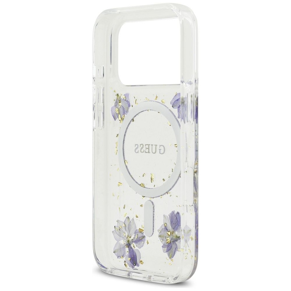 f42190752c06624b3ae262f69aa025ae GUESS case for IPHONE 17 Pro compatible with MagSafe GUHMP17LRBFGFGMU (Resin Flowers and Glitter) purple