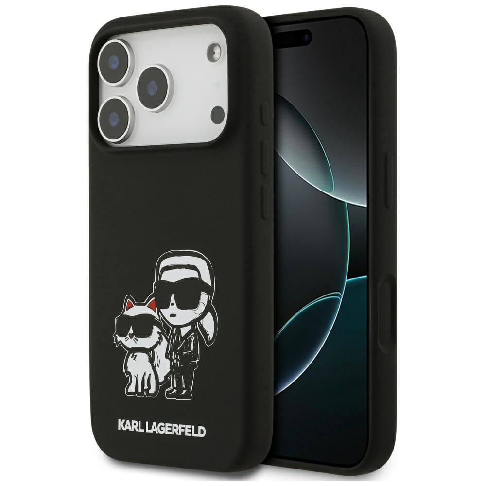 KARL LAGERFELD case for IPHONE 17 Pro compatible with MagSafe KLHMP17LSKCGRGOK (Silicone W/ K&C Sketch & Logo) black