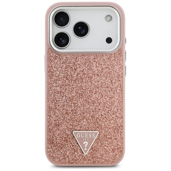 GUESS case for IPHONE 17 Pro compatible with MagSafe GUHMP17LPFGTSCMP (PU Glitter W/ Triangle Logo) pink