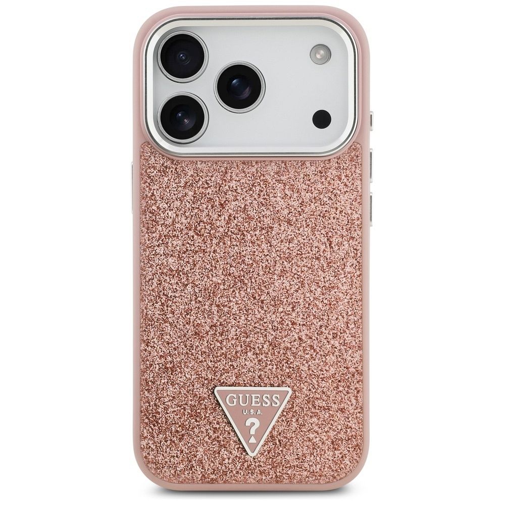 f44afa9884beeb019875d748ba375198 GUESS case for IPHONE 17 Pro compatible with MagSafe GUHMP17LPFGTSCMP (PU Glitter W/ Triangle Logo) pink