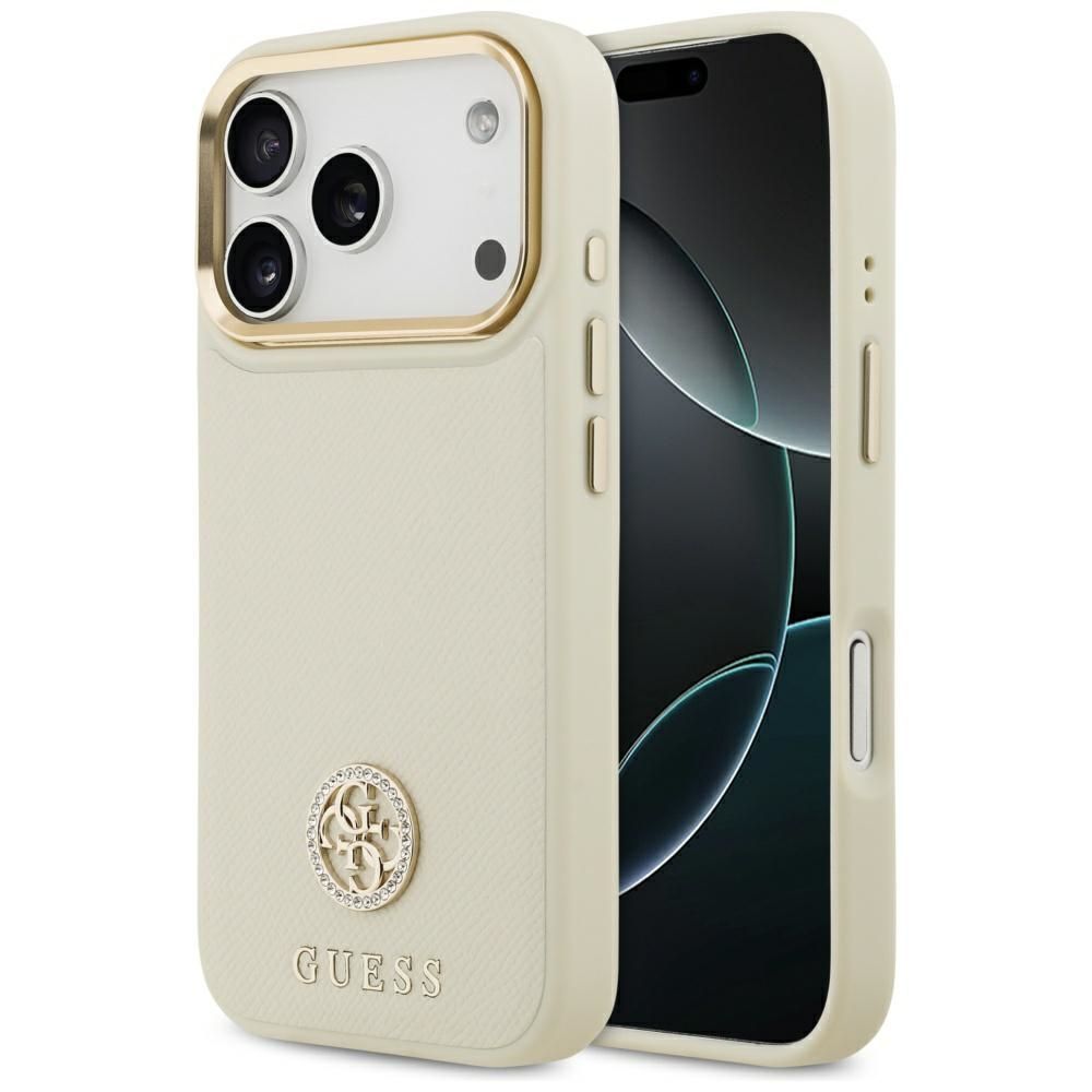 f5994ca494dc078ef2425a094035a087 GUESS case for IPHONE 17 Pro compatible with MagSafe GUHMP17LPGCRMDEE (PU W/ Grained Strass Logo) beige