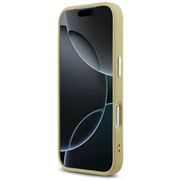 fa7ac0cc4297b91e80034d7d57677a70 GUESS case for IPHONE 17 Pro compatible with MagSafe GUHMP17LPFGTSCMD (PU Glitter W/ Triangle Logo) gold
