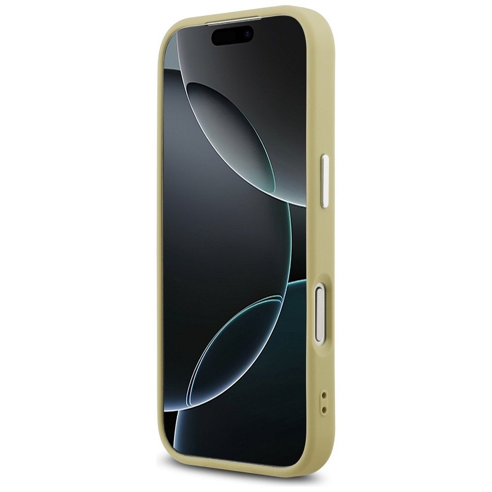 fa7ac0cc4297b91e80034d7d57677a70 GUESS case for IPHONE 17 Pro compatible with MagSafe GUHMP17LPFGTSCMD (PU Glitter W/ Triangle Logo) gold