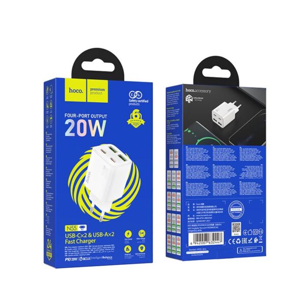 HOCO charger 2 x Type C + 2 x USB A PD QC3.0 3A 20W N56 white
