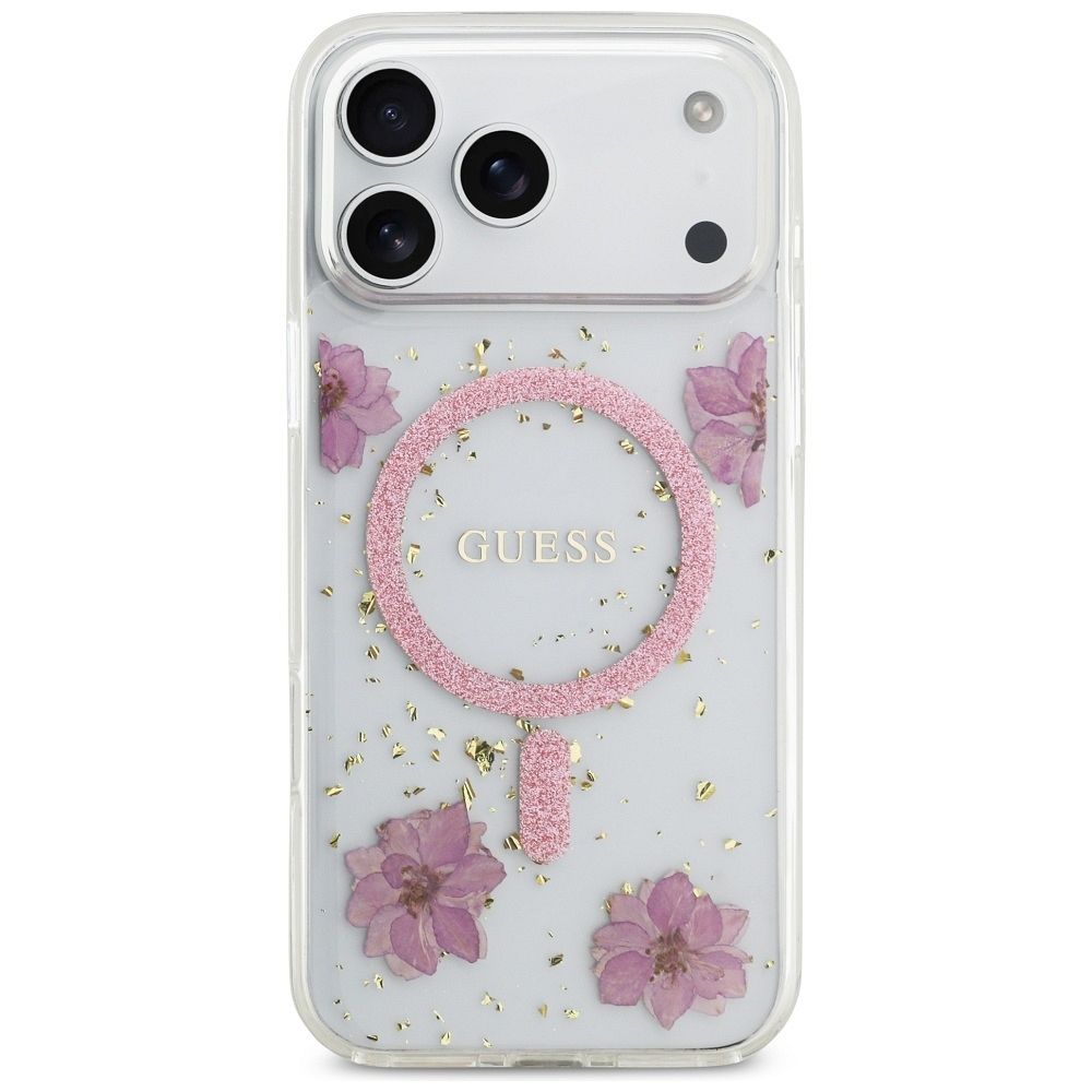fc4c4c60ede50d68a6a718c339d8f785 GUESS case for IPHONE 17 Pro Max compatible with MagSafe GUHMP17XRBFGFGMP (Resin Flowers and Glitter) pink