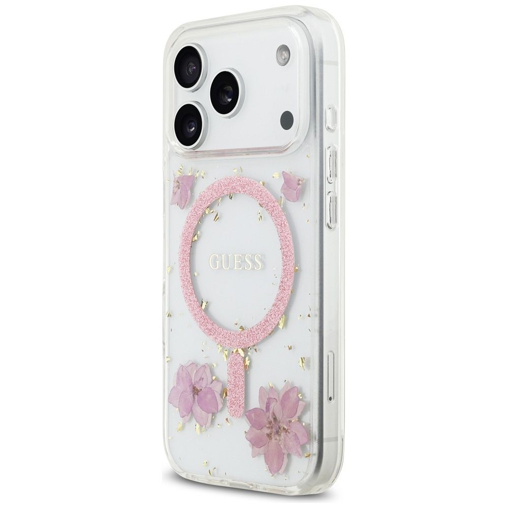 fdb5084707f9ecc9458a9e54219cf218 GUESS case for IPHONE 17 Pro compatible with MagSafe GUHMP17LRBFGFGMP (Resin Flowers and Glitter) pink