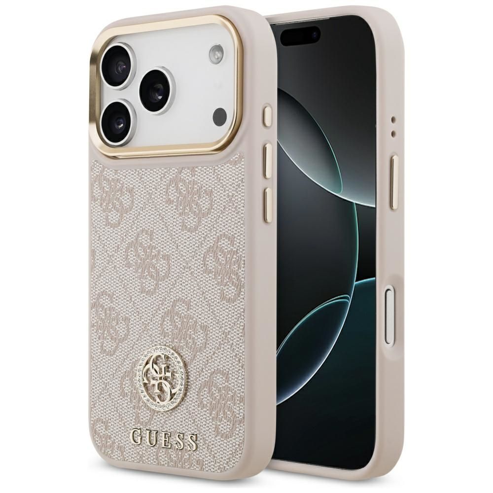 ff91e4c8489a2b9095403183977b99ee GUESS case for IPHONE 17 Pro compatible with MagSafe GUHMP17LP4GRMDEP (PU W/ 4G Strass Logo) pink