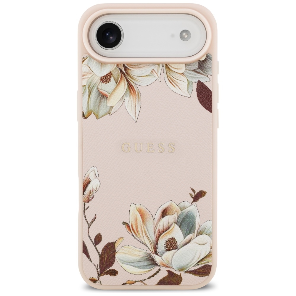 foto_add-330219 Original Case GUESS Grained Flowers Classic Logo MagSafe for Iphone 17 Air pink