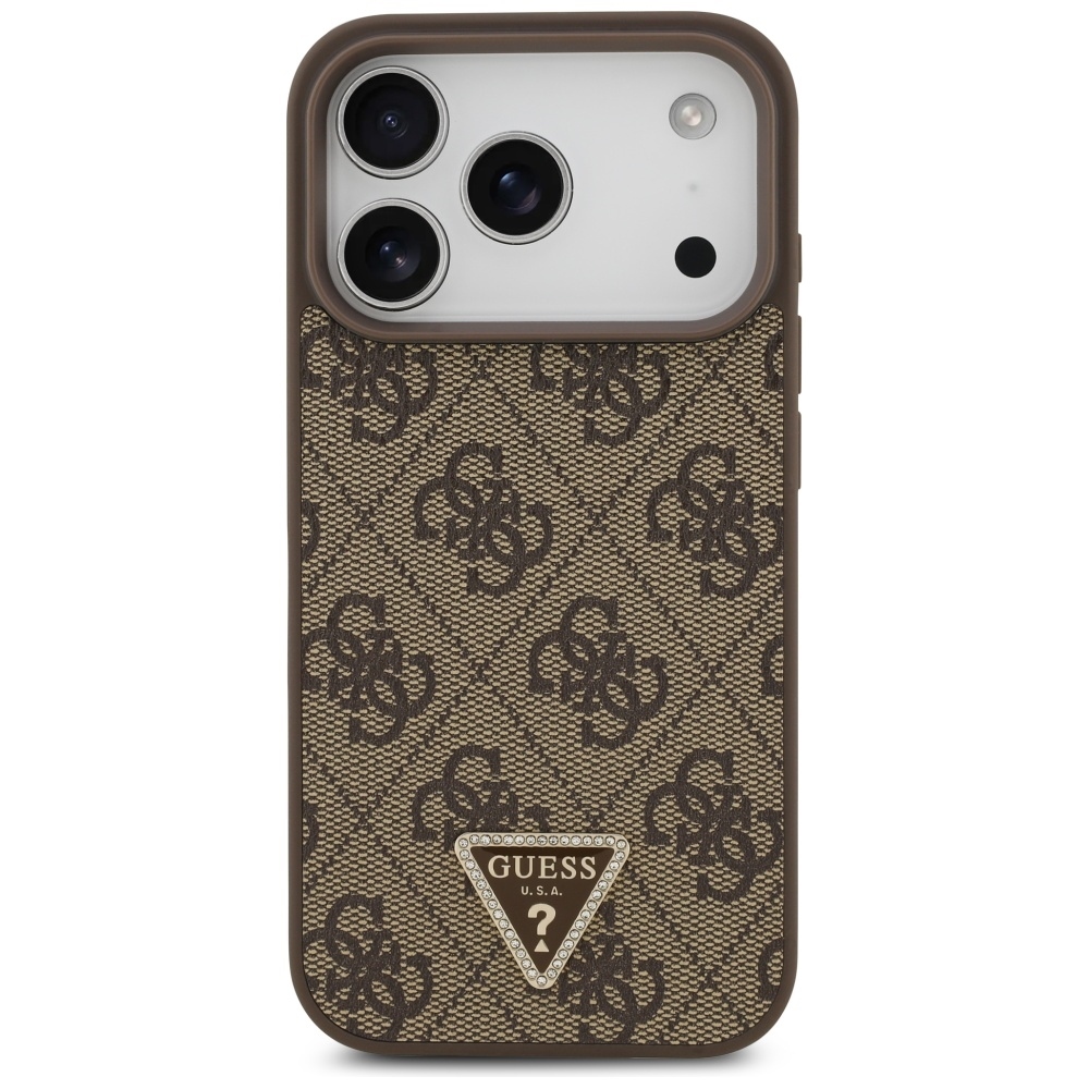 foto_add-330226 Original Case GUESS Leather 4G Triangle Strass MagSafe for Iphone 17 Pro brown