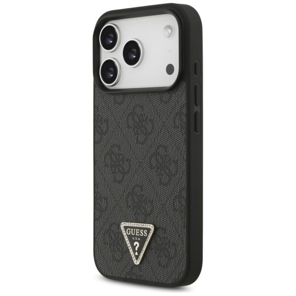 Original Case GUESS Leather 4G Triangle Strass MagSafe for Iphone 17 Pro black