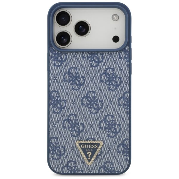 Original Case GUESS Leather 4G Triangle Strass MagSafe for Iphone 17 Pro Max blue