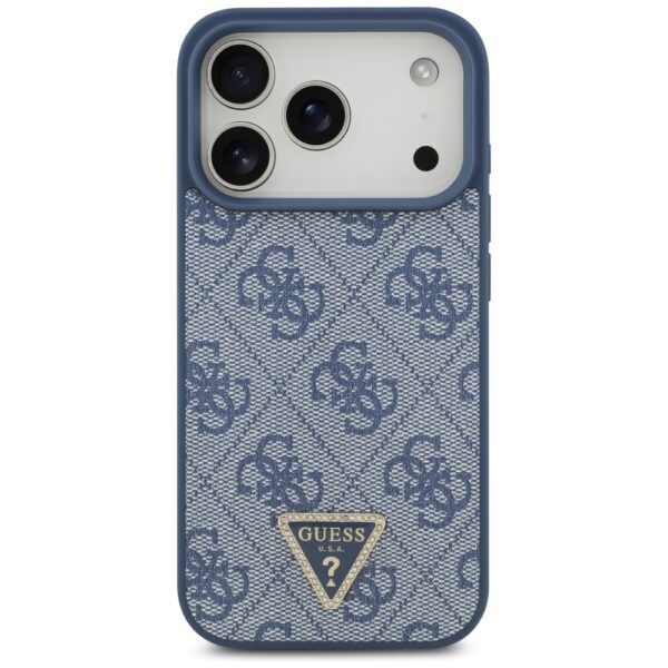 Original Case GUESS Leather 4G Triangle Strass MagSafe for Iphone 17 Pro blue