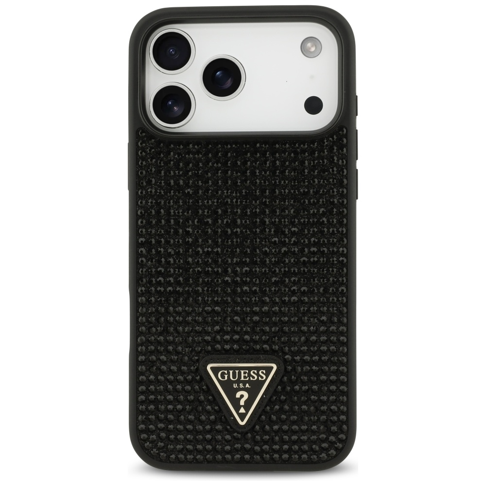 Original Case GUESS Rhinestone Triangle Logo for Iphone 17 Pro Max black