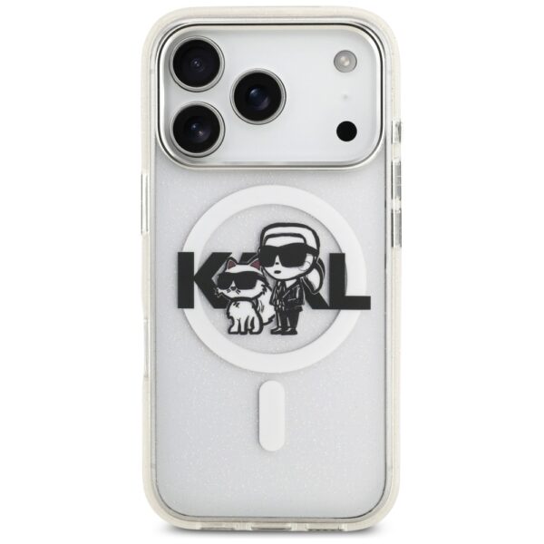 foto_add-330338 Original Pouch KARL LAGERFELD IML Glitter Karl & Choupette Sketch Logo Magsafe for Iphone 17 Pro transparent