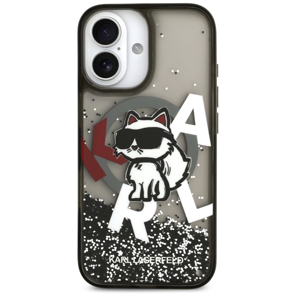 Original Pouch KARL LAGERFELD Liquid Glitter Choupette Logo MagSafe for Iphone 17 black