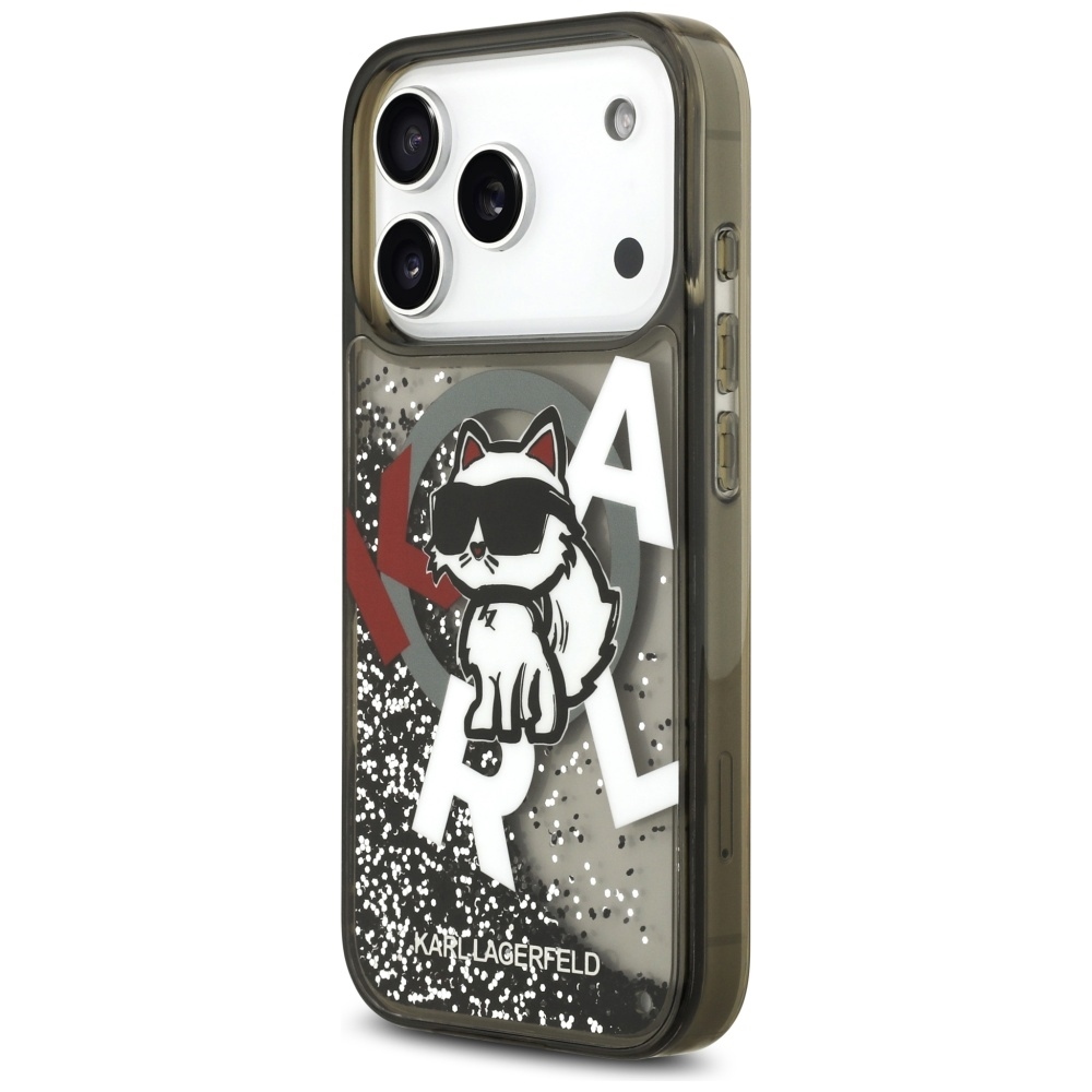 Original Pouch KARL LAGERFELD Liquid Glitter Choupette Logo MagSafe for Iphone 17 Pro black