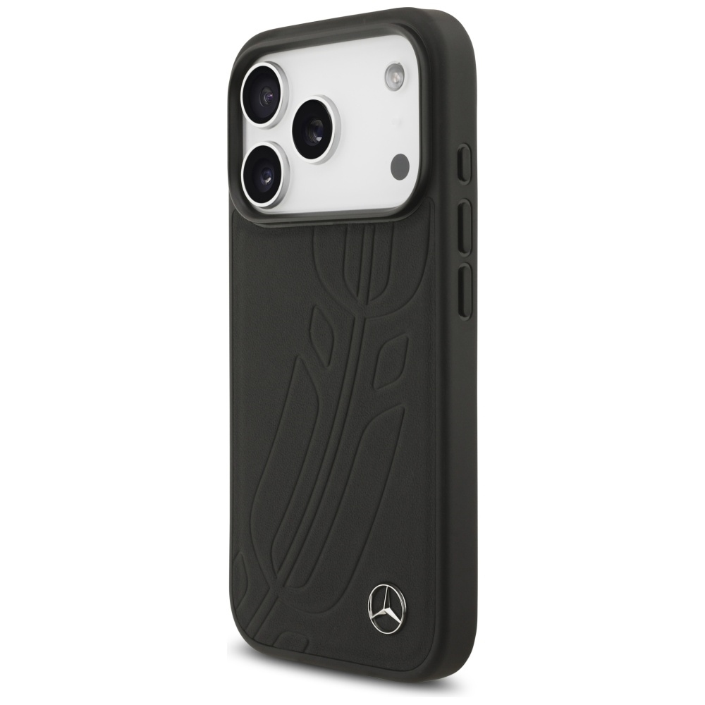 Original Case MERCEDES Leather Large Laurel Leave MagSafe for Iphone 17 Pro black