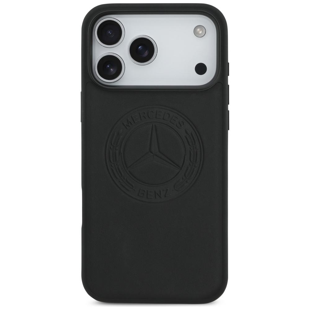 Original Case MERCEDES Leather Vintage Logo MagSafe for Iphone 17 Pro Max black