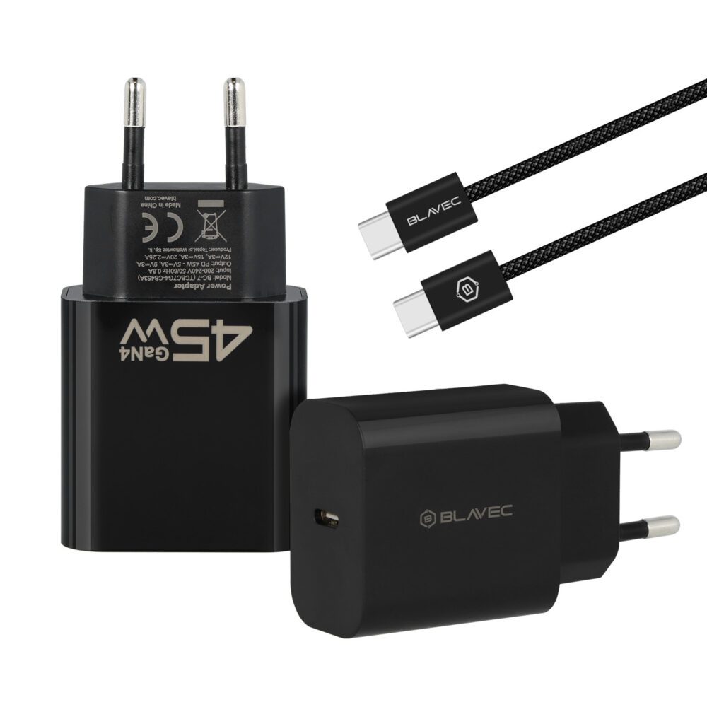 foto_add-331935 Blavec Wall charger BC-7 GaN4 - Type C - PD QC 45W 3A with Type C to Type C cable (TCBC7G4-CB453A+CC) black