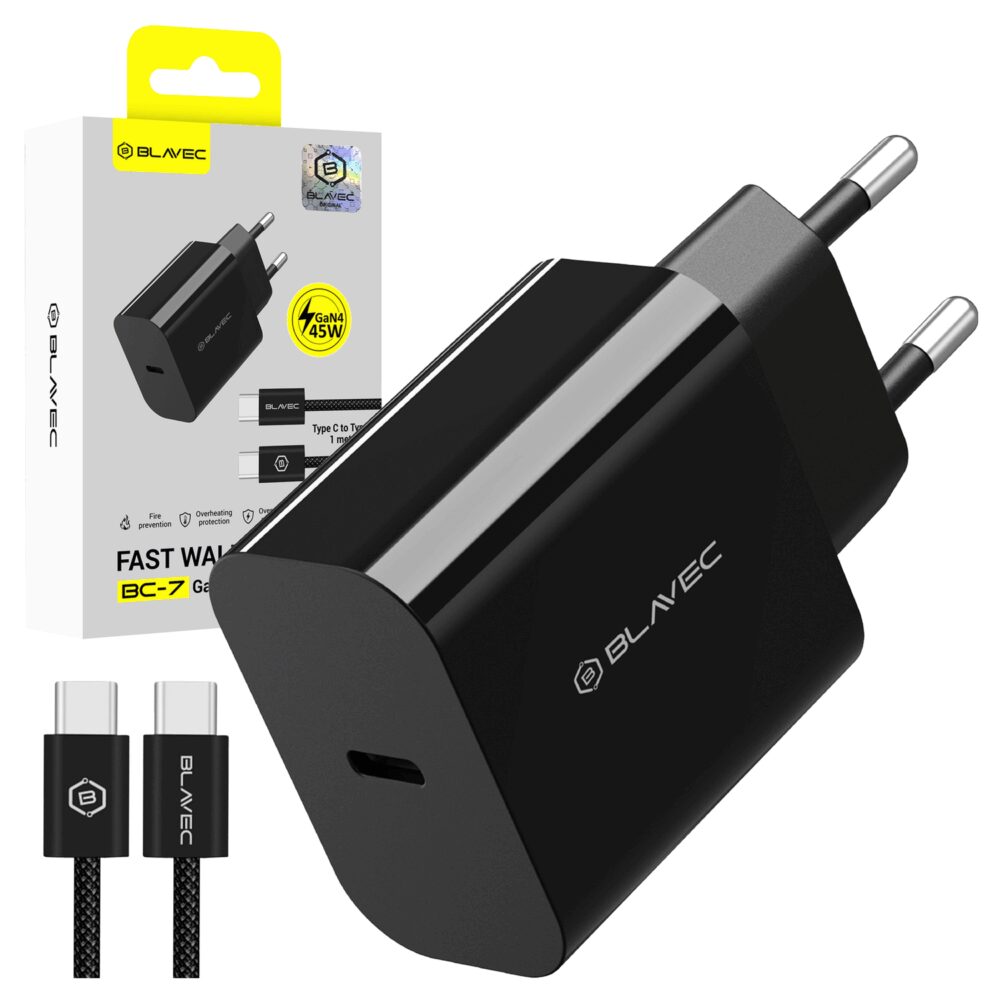 product-103452 Blavec Wall charger BC-7 GaN4 - Type C - PD QC 45W 3A with Type C to Type C cable (TCBC7G4-CB453A+CC) black