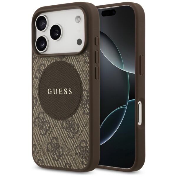 Original Case GUESS 4G Circle Classic Logo MagSafe for Iphone 17 Pro brown