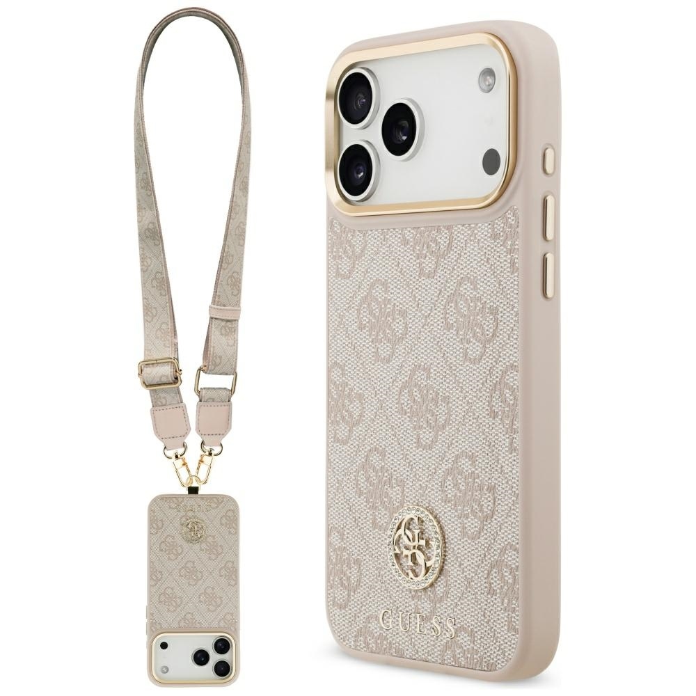 product-104333 Original Case GUESS 4G Strass Logo & Big Strap Metal Buttons MagSafe for Iphone 17 Pro Max pink