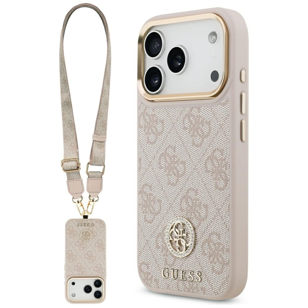 product-104334 Original Case GUESS 4G Strass Logo & Big Strap Metal Buttons MagSafe for Iphone 17 Pro pink