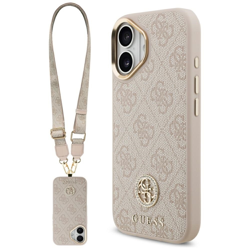 product-104335 Original Case GUESS 4G Strass Logo & Big Strap Metal Buttons MagSafe for Iphone 17 pink