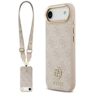 Original Case GUESS 4G Strass Logo & Big Strap Metal Buttons MagSafe for Iphone 17 Air pink