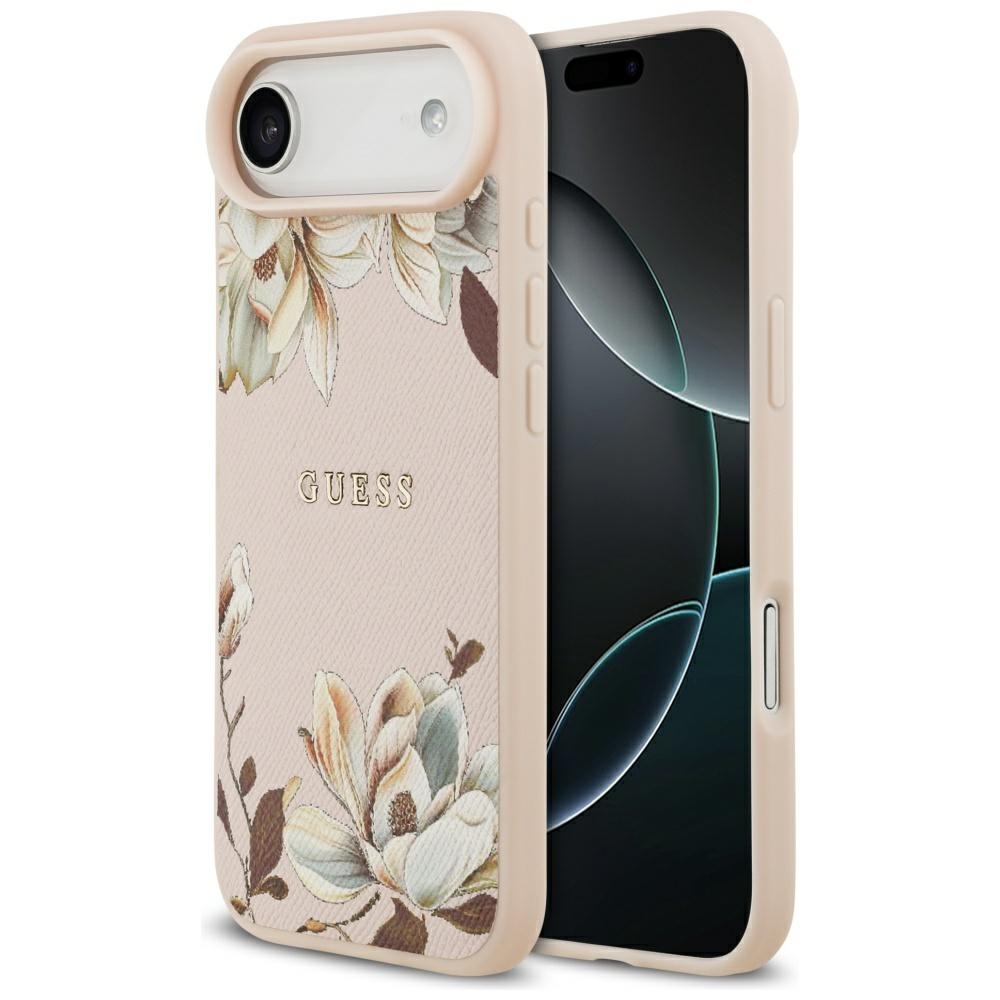 product-104374 Original Case GUESS Grained Flowers Classic Logo MagSafe for Iphone 17 Air pink