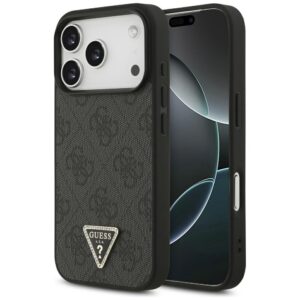 Original Case GUESS Leather 4G Triangle Strass MagSafe for Iphone 17 Pro black