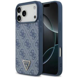 Original Case GUESS Leather 4G Triangle Strass MagSafe for Iphone 17 Pro Max blue