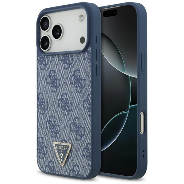 Original Case GUESS Leather 4G Triangle Strass MagSafe for Iphone 17 Pro Max blue